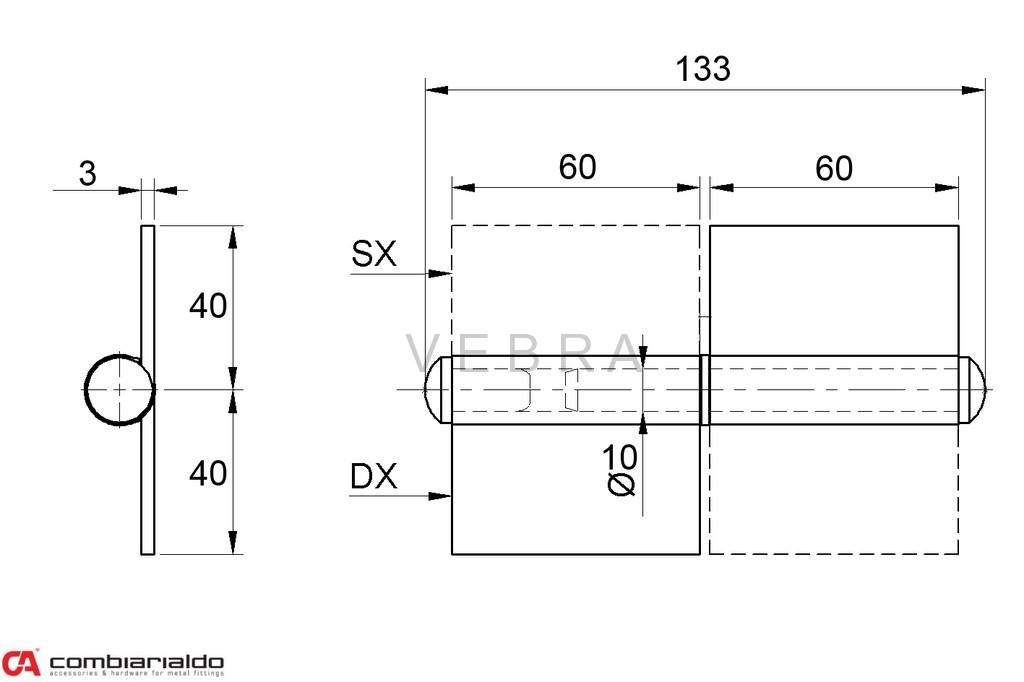 Pant s plotnou dvoudílný 120 mm, levý
