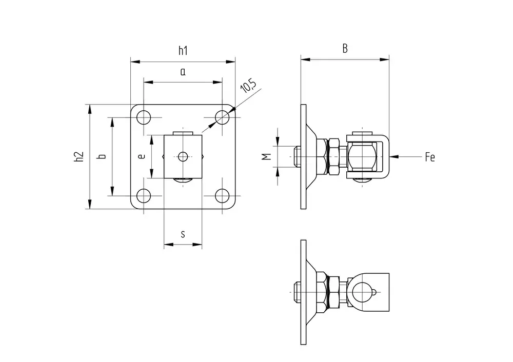 Stavitelný pant M16 s plotnou 80x80 mm