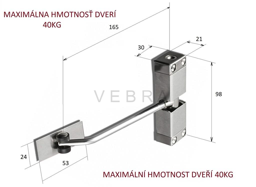 Dveřní pružinový zavírač H - 98 mm, L = 165 mm, kryt z nerezové oceli, max. hmotnost dveří 40 kg