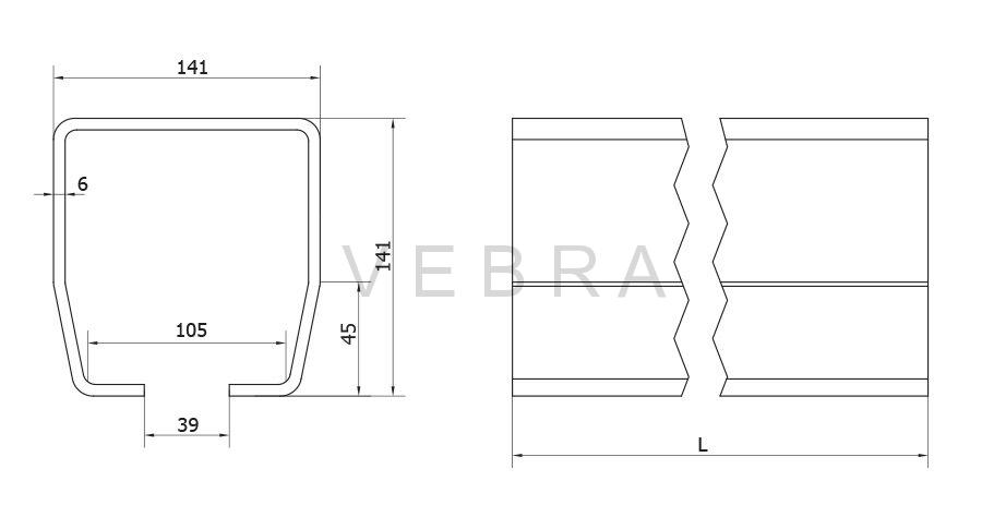 STAGE-LB - vodící C profil posuvné brány velký, pr. 141 x 141 mm