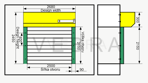 Rolovací garážová vrata RH 77 - 9006_Šedá, š 2500 x v 2150 mm
