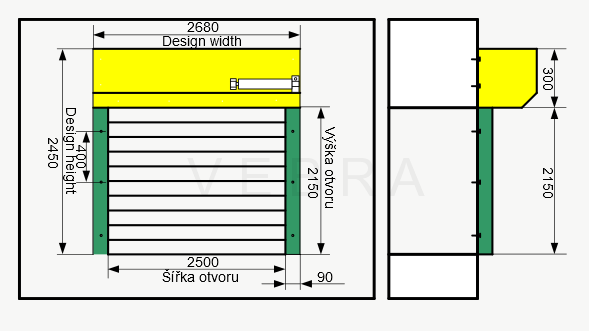 Rolovací garážová vrata RH 77 - 7038_Světle šedá, š 2500 x v 2150 mm
