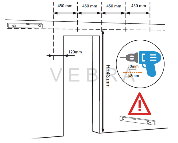 Systém pro posuvné dveře L=2000 mm, RAL 9005 matná černá barva - SPD011